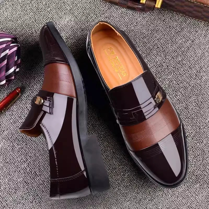 Mens Formal Two Tone Patent Leather Loafers Pointed Toe Slip Shoes Zpaxo