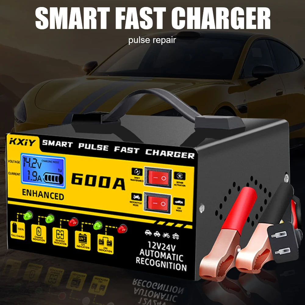 Car Battery Charger 12V 24V 600A Digital LCD Display Automatic Stop