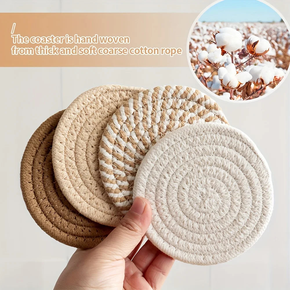 4pcs Absorbent Drink Coasters, Minimalist Cotton Fabric Coasters with Non-Woven Lining for Coffee Table Home Decor Zpaxo 4PCS 11 cm