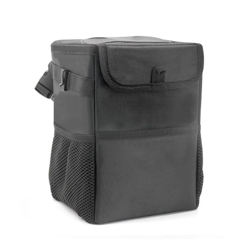 Leak-proof Car Trash Can Lid Storage Pockets Waterproof Hanging Zpaxo Black