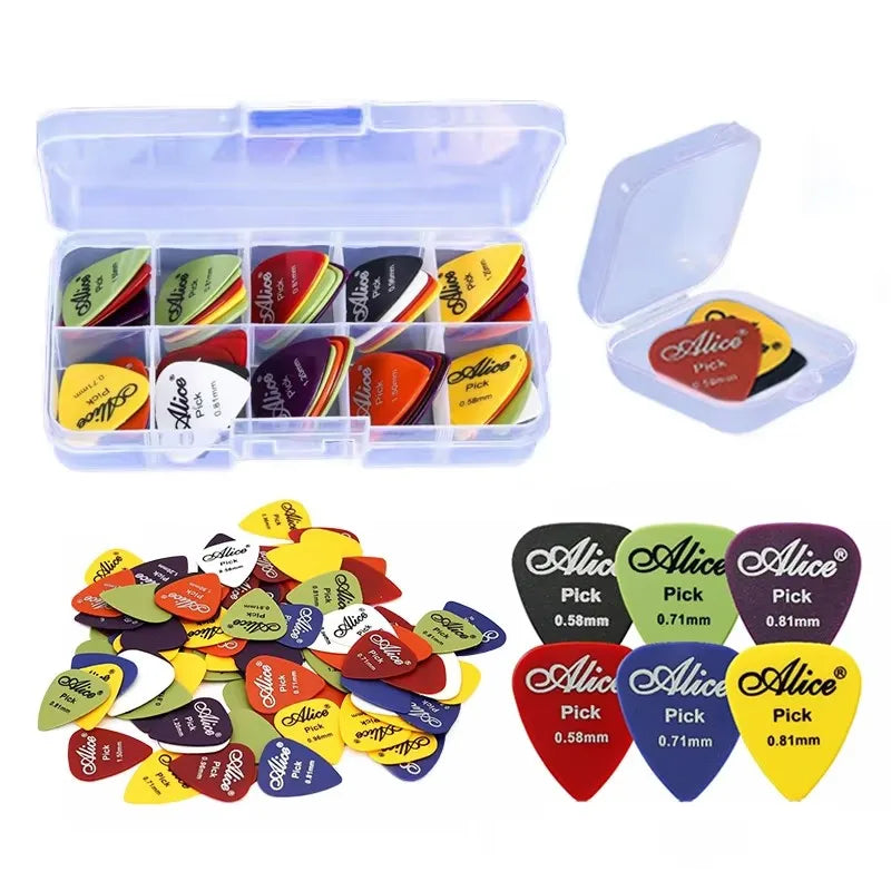 Guitar Picks Set 10/30/60pcs with Storage Box – 6 Thickness ABS