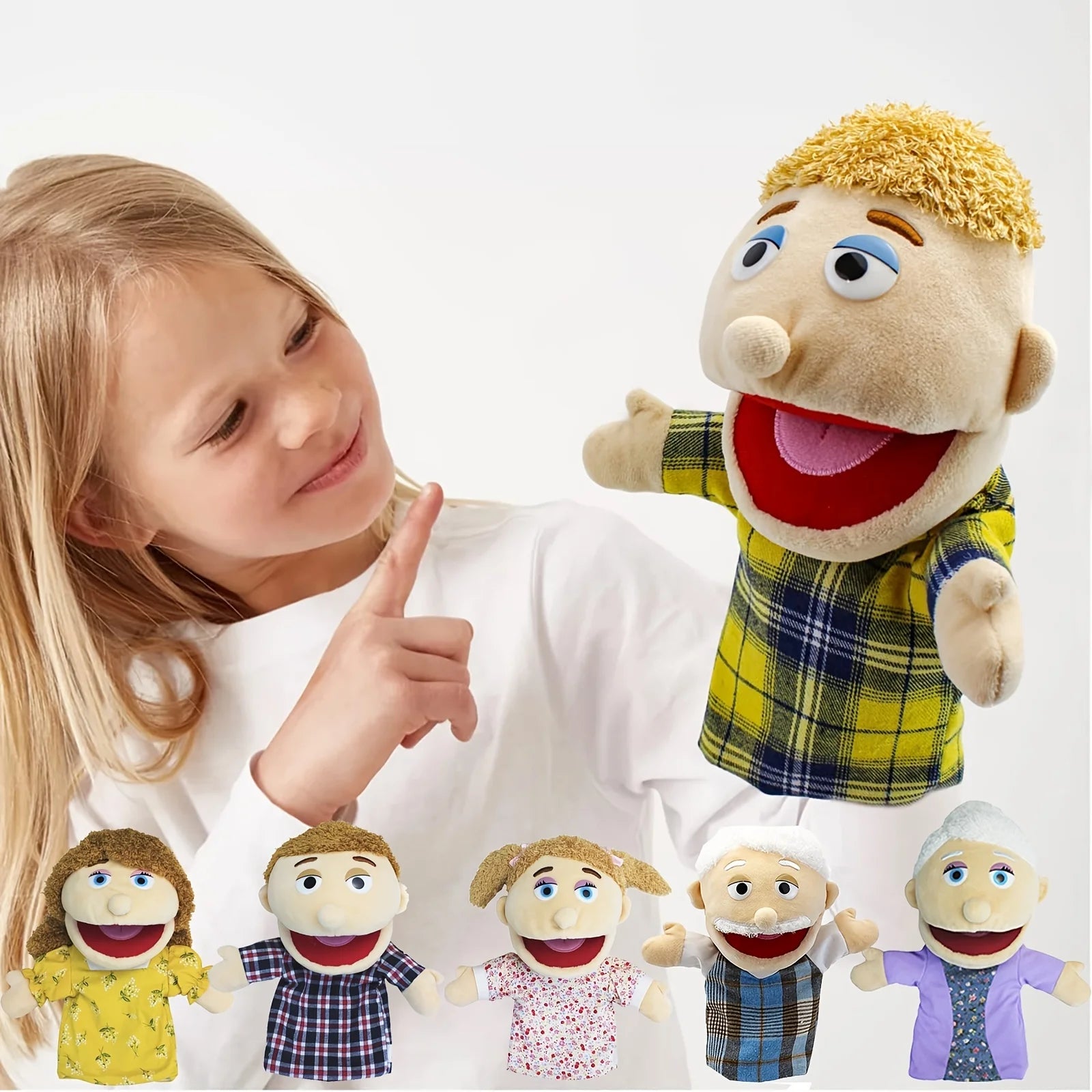 Family Plush Hand Puppets 28- Soft Skin-friendly Toy Open-mouth