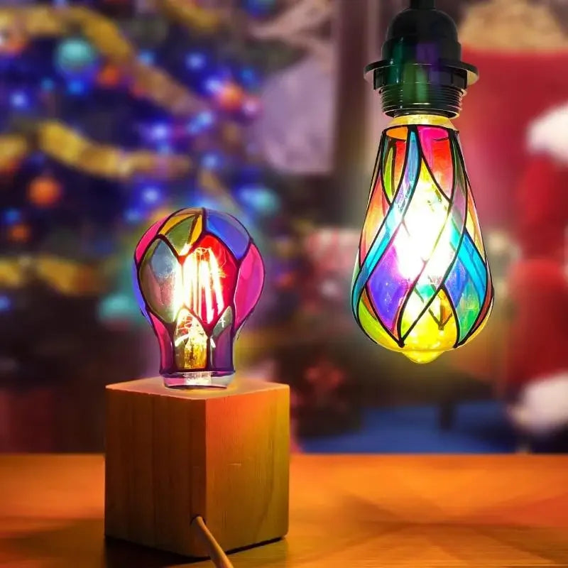 4W ST64 LED Light Bulb Stained Glass Light Bulb Painted Glass E26 Base Mosaic Night Lamp Home Decor Romantic Festive Atmosphere Zpaxo