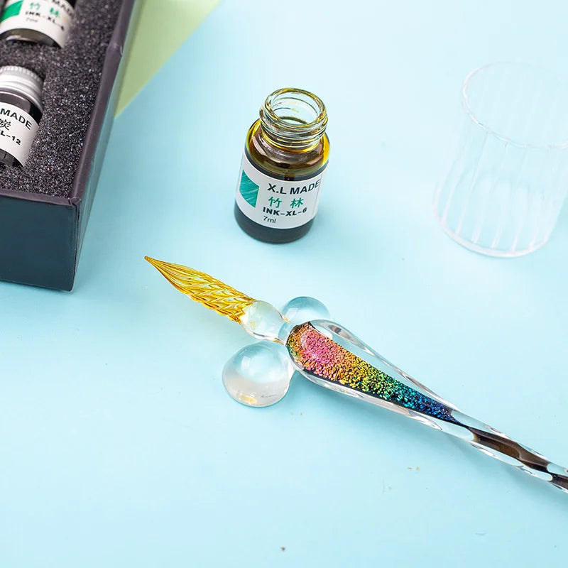 Star Glass Dip Pen Set – Gold Ink Gift Box | Creative Writing