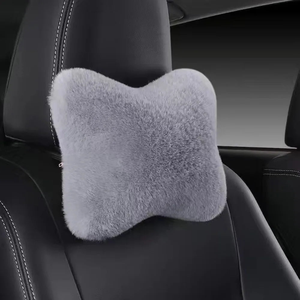 Soft Imitation Rabbit Car Headrest Pillow Cushion Foam Lumbar Zpaxo Grey