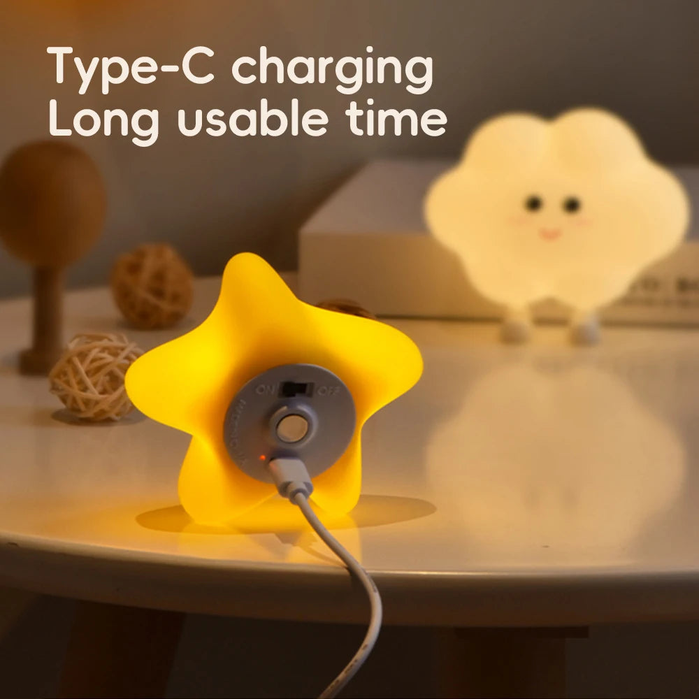 Silicone Star Moon Night Light Rechargable Sleeping Wall Nightlights 3 Level Brightness Beside Lamp For Baby Bedroom Decor Zpaxo