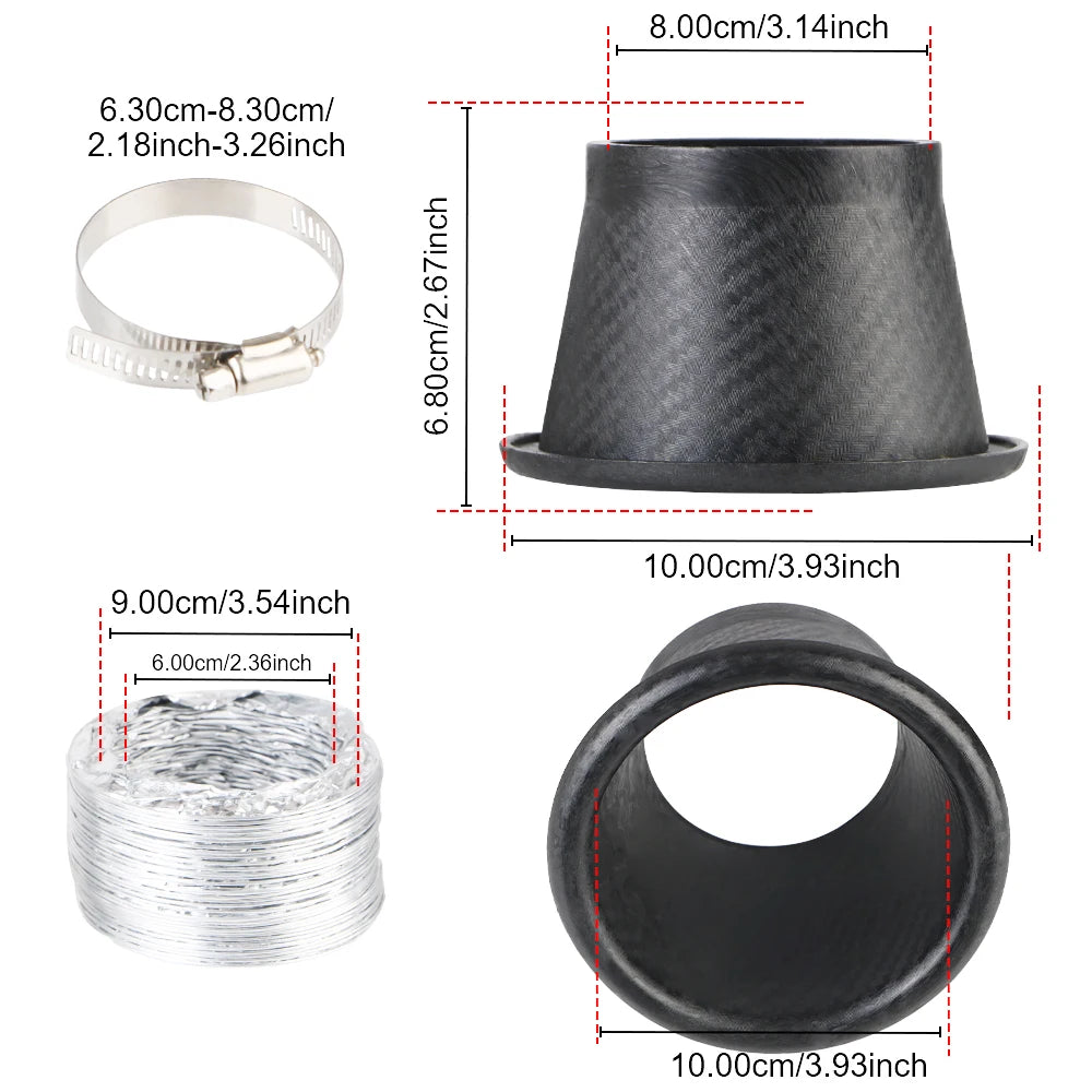Car Front Bumper Air Intake System Funnel Pipe Round Square Nozzles