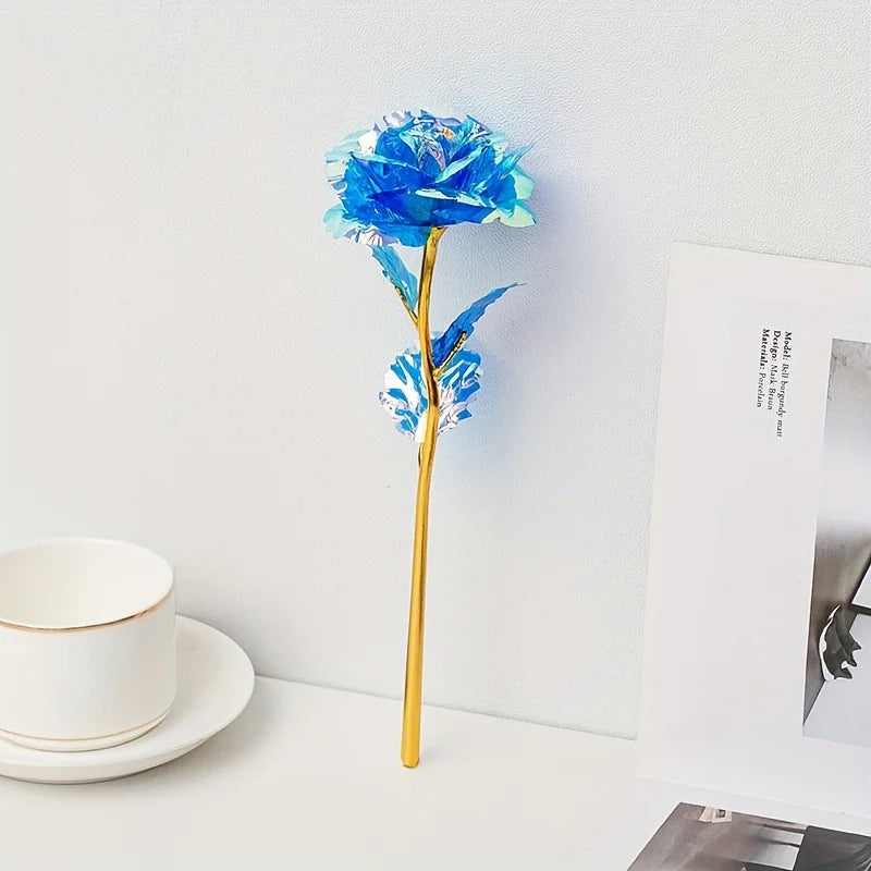 Artificial Flower Foil Rose Simulation DIY Golden Plated Love Party Zpaxo Blue 10pcs