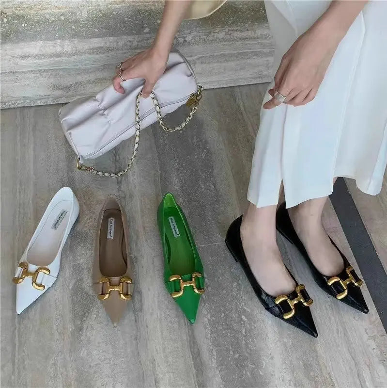 Flat Shoes for Women 2025 Spring Autumn New Fashion Pointed Toe Metal Buckle Flat Shallow Large Size 42 43 44 Women's Shoes Zpaxo