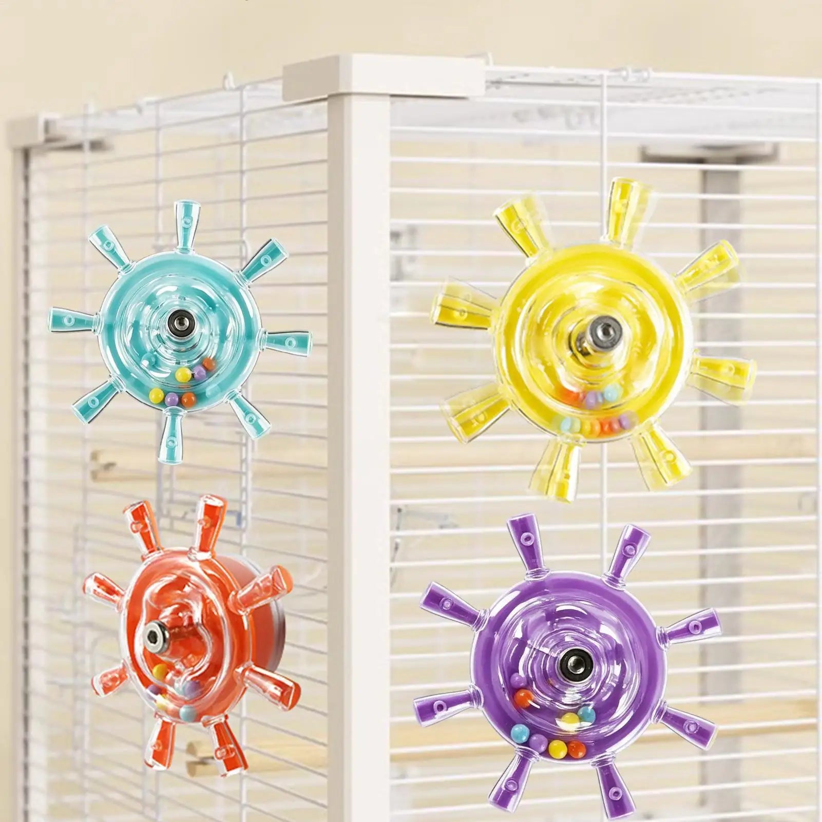 Parakeet Spinner Toy Colorful Rotating Wheel Rattle Cage Parrot Chew