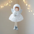 Cute Christmas Girl Pendant Plush White Mesh Girl Hanging Ornament Shiny Golden Wings Tulle Dress Christmas Tree Decorations Zpaxo White