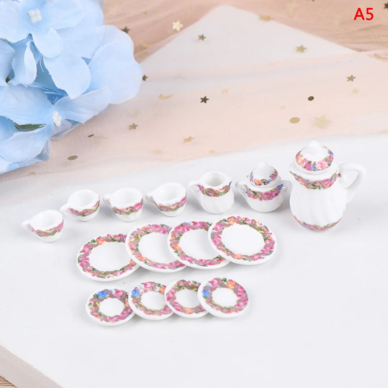 ▶1Set 1:12 Dollhouse Miniature Ceramics Teapot Tea Set Mini Ceramic Kungfu Tea Set Kettle Cup Tableware Model Kitchen Decor Toys Zpaxo Style06 - 15PCS