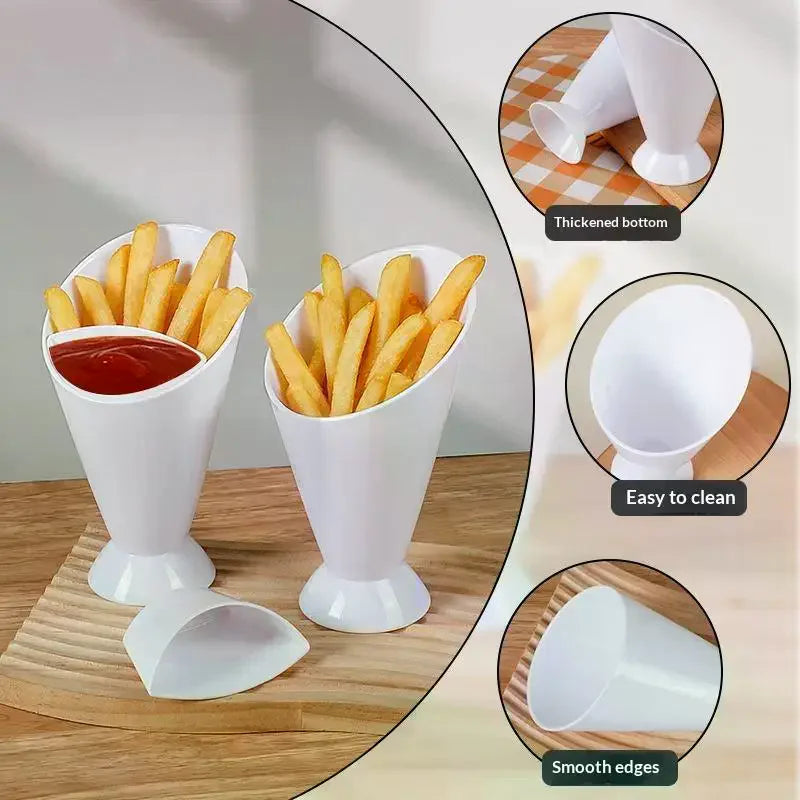 Fries Shelf Holder Assorted Sauce Chips Dip Snack Cone Stand Plastic Dip Cup Two Cup-mouth Tableware Tray Container Kitchen Tool Zpaxo