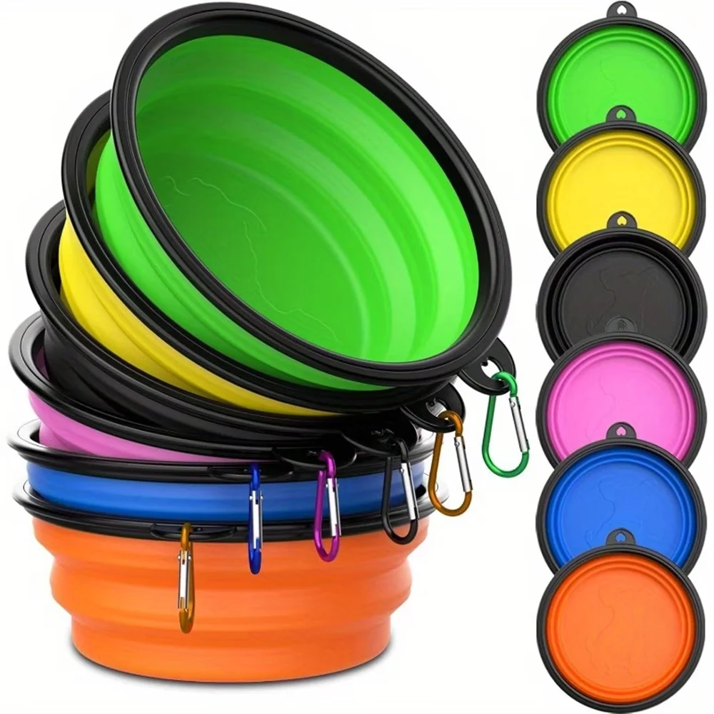 Dog Bowls Expandable Foldable Travel Pet Carabiners Durable Plastic Zpaxo