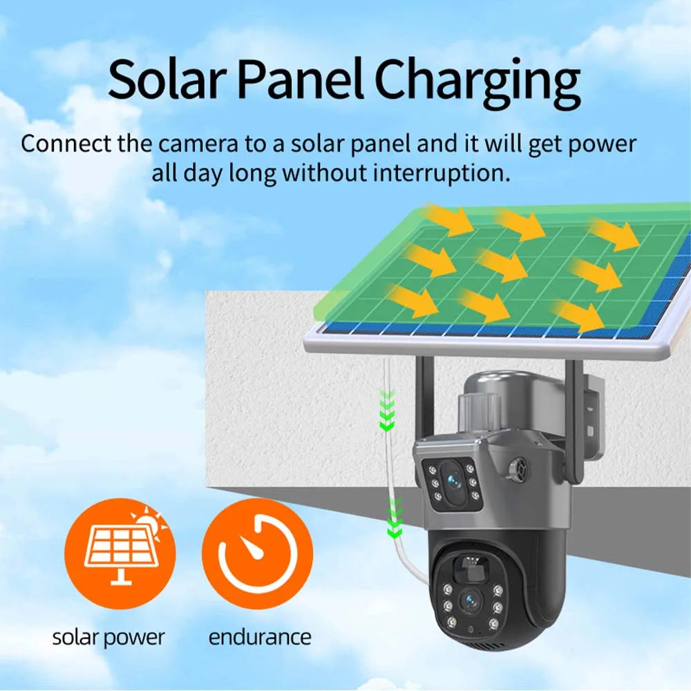 4K 8MP Solar Battery WiFi Camera Dual Lens Dual Screens Outdoor Camera PIR Human Detection Security Protection PTZ Video Cameras Zpaxo