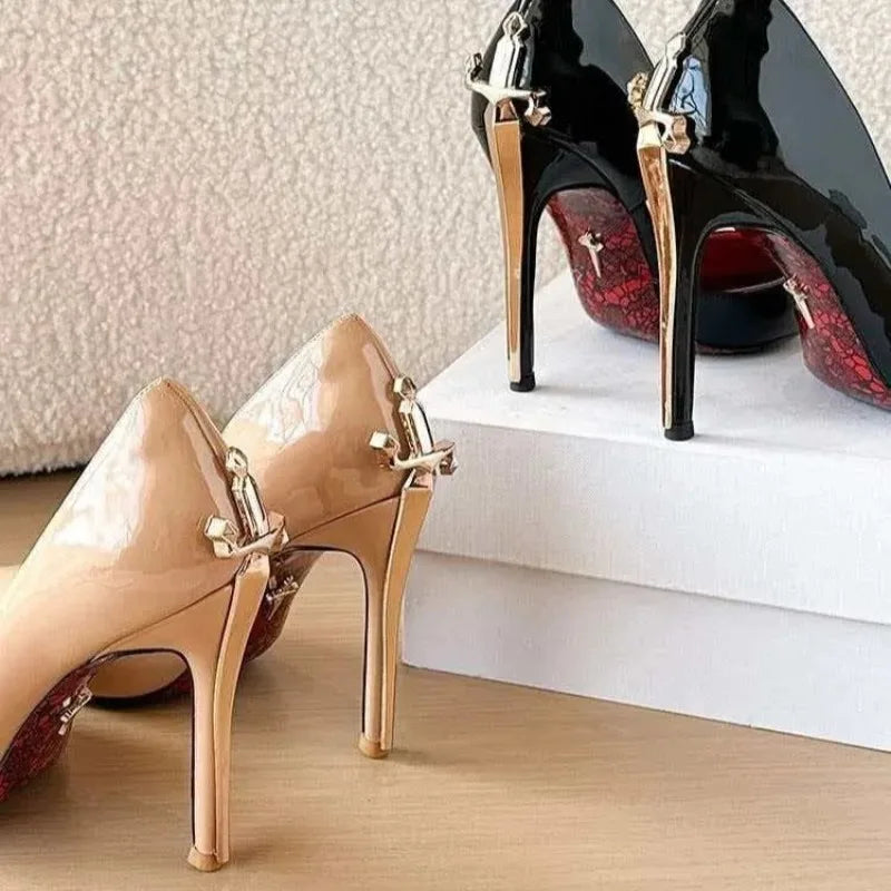 8CM Fashion Womens High Heel High Quality Metal Scepter Stiletto Pointed Leather Women Shoes Premium Single Shoes for Women Zpaxo