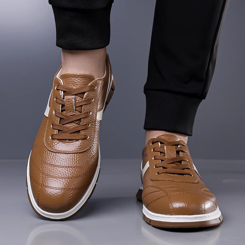 Men's Fashion Casual Shoes Leather Upper Lace-up Comfort Trainer