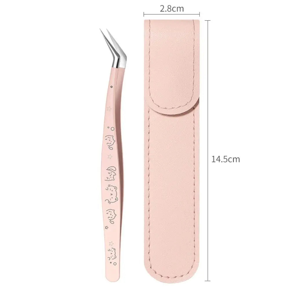 Stainless Steel False Eyelash Tweezers High Precision Anti-static Lashes Extension Tweezer With Leather Case Cartoon Zpaxo
