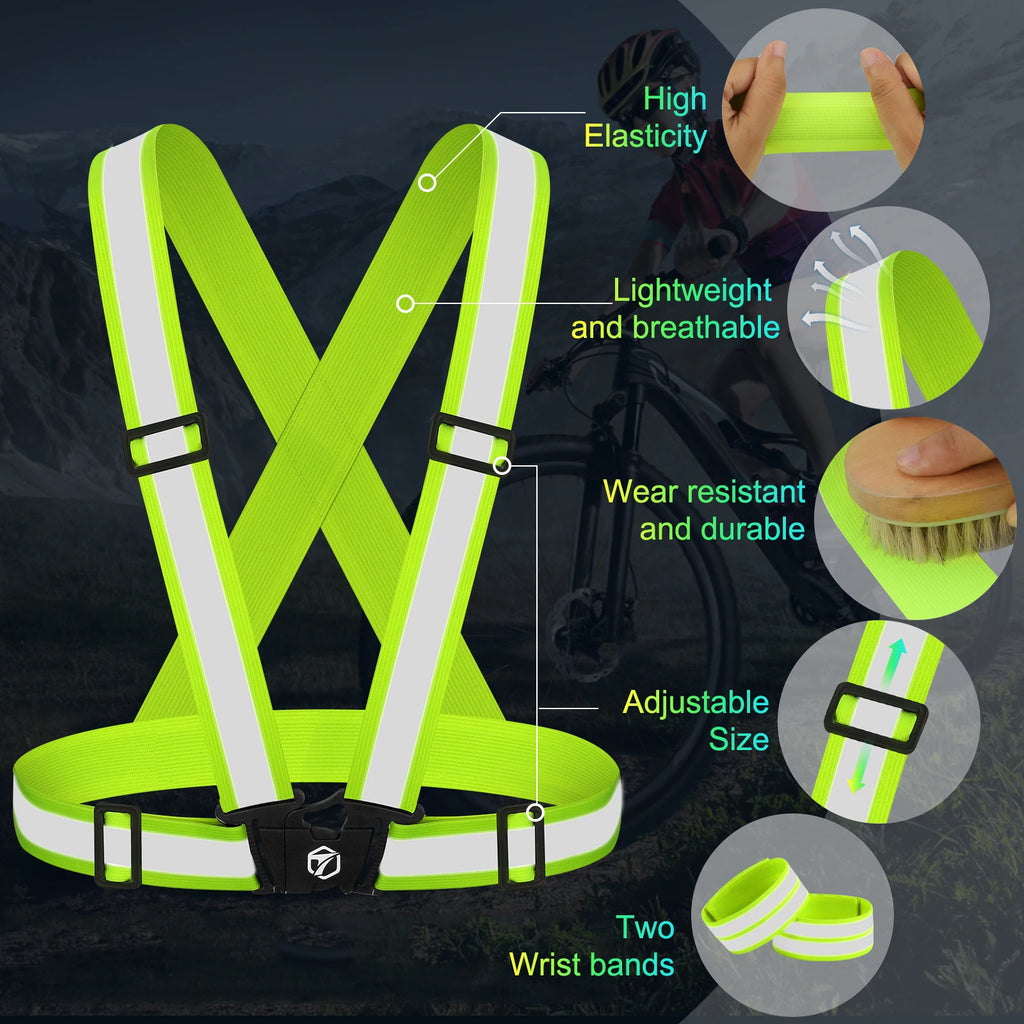 TOPTREK 2PC Reflective Running Vest Adjustable High Visibility Reflective Safety Harness Night Walking Cycling Motorcycle Bike Zpaxo