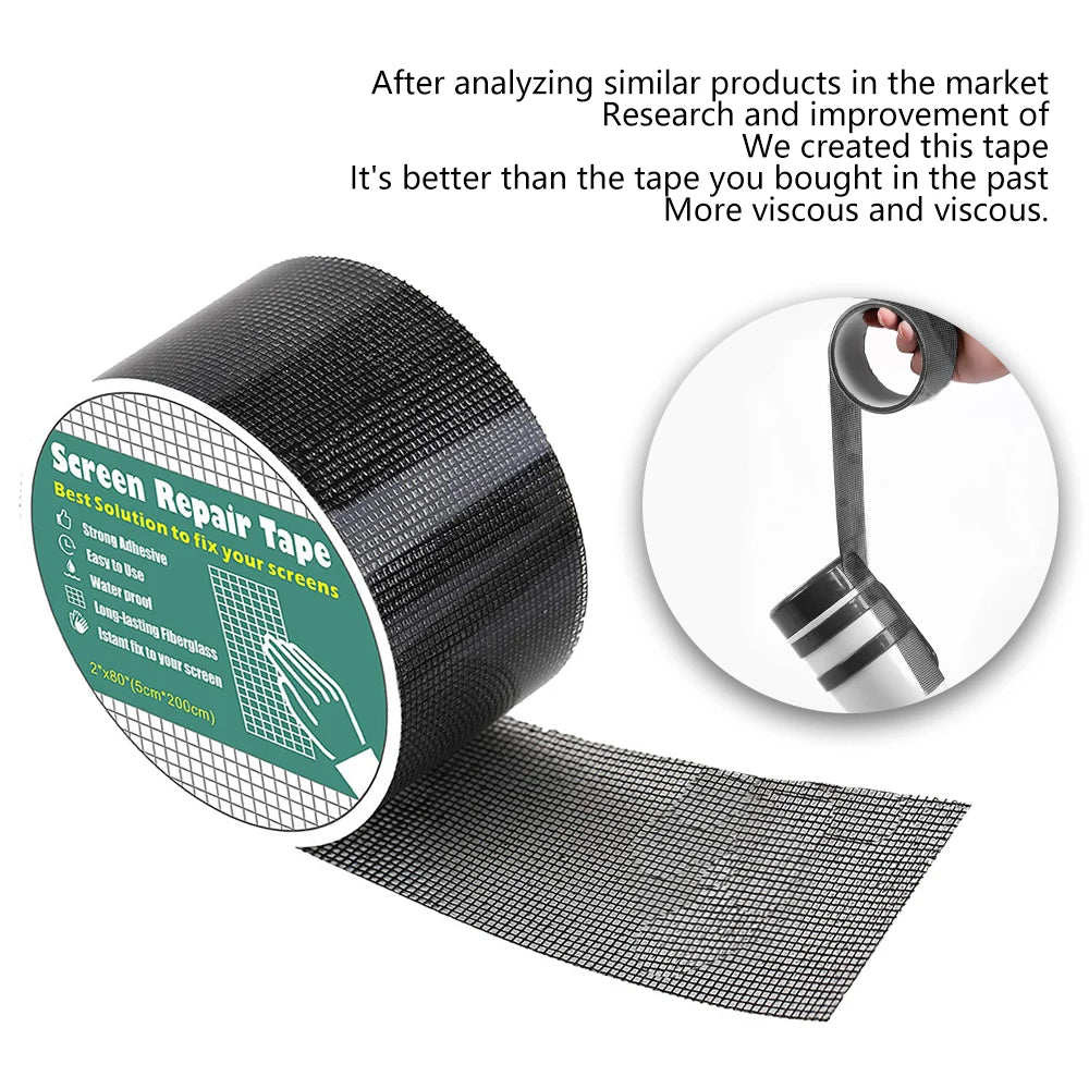 Window Screen Repair Tape Self 5*200cm Adhesive Mesh Tape Net Door Fix Patch Anti Insect Mosquito Mesh Broken Strong Repairing Zpaxo