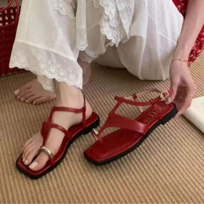 2026 Gladiator Women Sandals Fashion Clip Toe Flats Ladies Outdoor Zpaxo