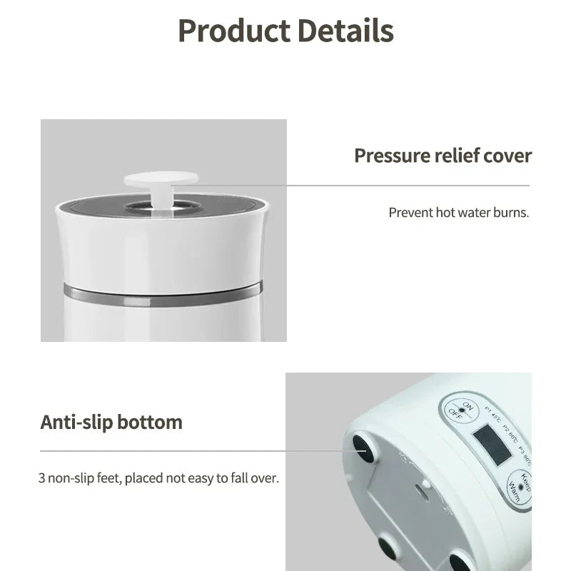 Portable Electric Kettle travel Kettle Stainless Steel Mini Electric Water Bottle Cup For Boil Hot Water Baby Milk Powder Zpaxo