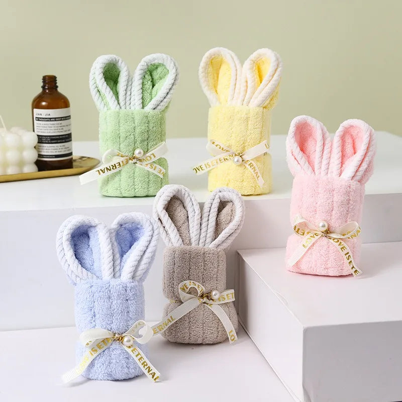5sets Bunny Shaped Towel Includes 5 Towels Bags Coral Fleece