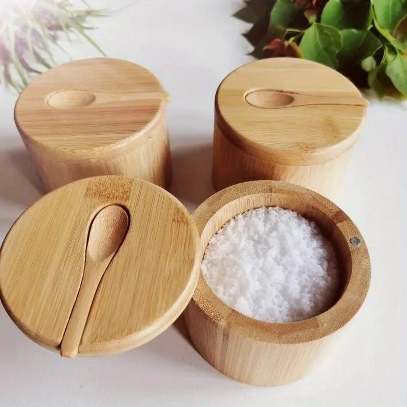 Salt Seasoning Jars Pepper Jar Bamboo Condiment Box Bowl Storage Pot Set Wood Sugar Container Holder Lid Function Multi Bowls Zpaxo