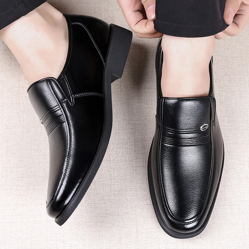 Autumn Black Leather Slip Loafers Formal Business Casual Office Groom Zpaxo