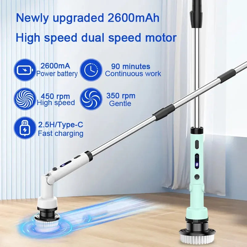 Electric Spin Scrubber Cordless Cleaning Brush with 9 Replaceable Brush Heads Adjustable Handle for Bathroom Floor Tile Kitchen Zpaxo