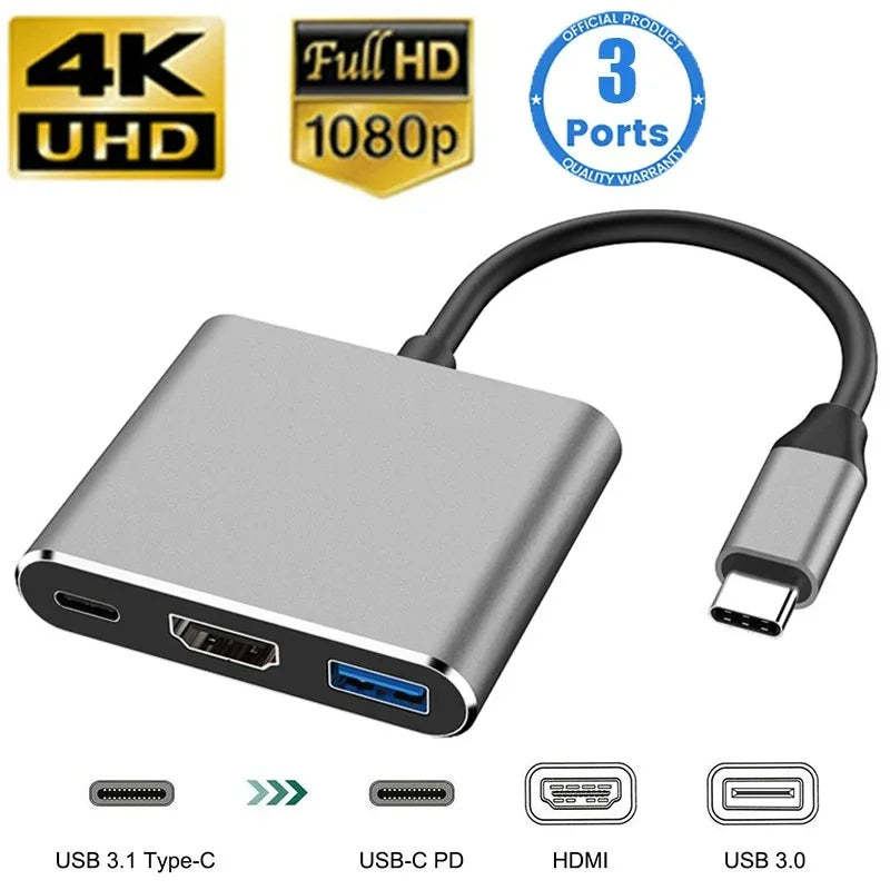 3-in-1 USB-C to HDMI Adapter Hub – USB 3.0 & PD Charging USB-C Hub Adapter Zpaxo