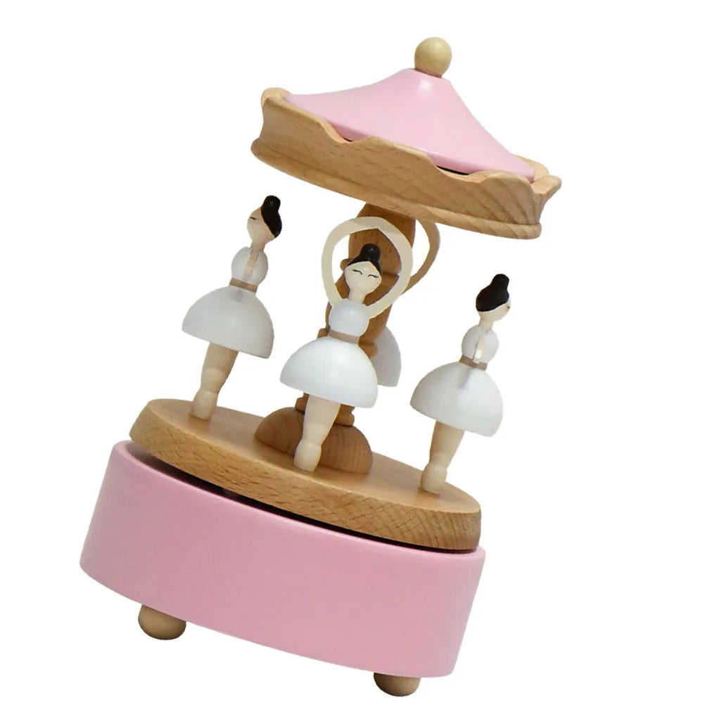 Timeless Wooden Rotating Ballet Music Box Natural Wood Grain