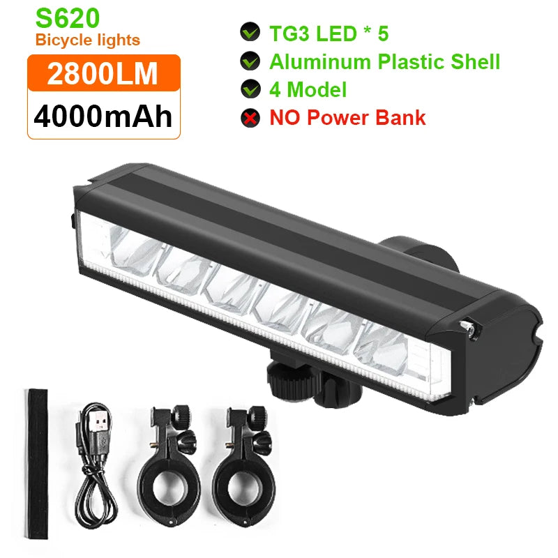 Bicycle Light Front 5200Lumen LED Bike Light 8000mAh Waterproof Flashlight MTB Road Cycling Rechargeable Lamp Bike Accessories Zpaxo S620