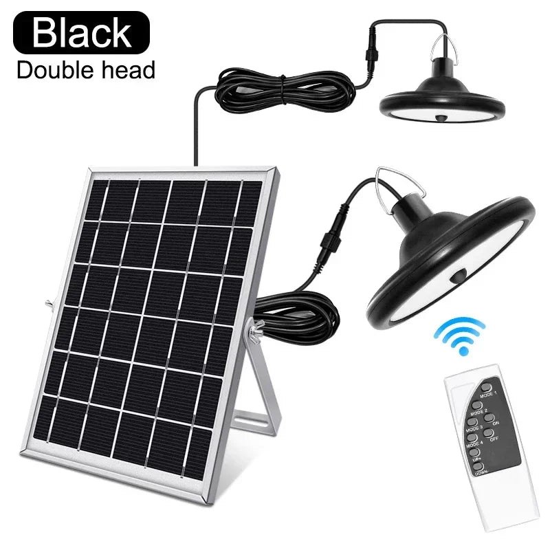 Double Head Solar Pendant Light Outdoor Indoor Solar Shed Light PIR Motion Sensor Solar Lamp Dimmable Garage Yard Patio Garden Zpaxo Double head-Black Warm White China Mainland