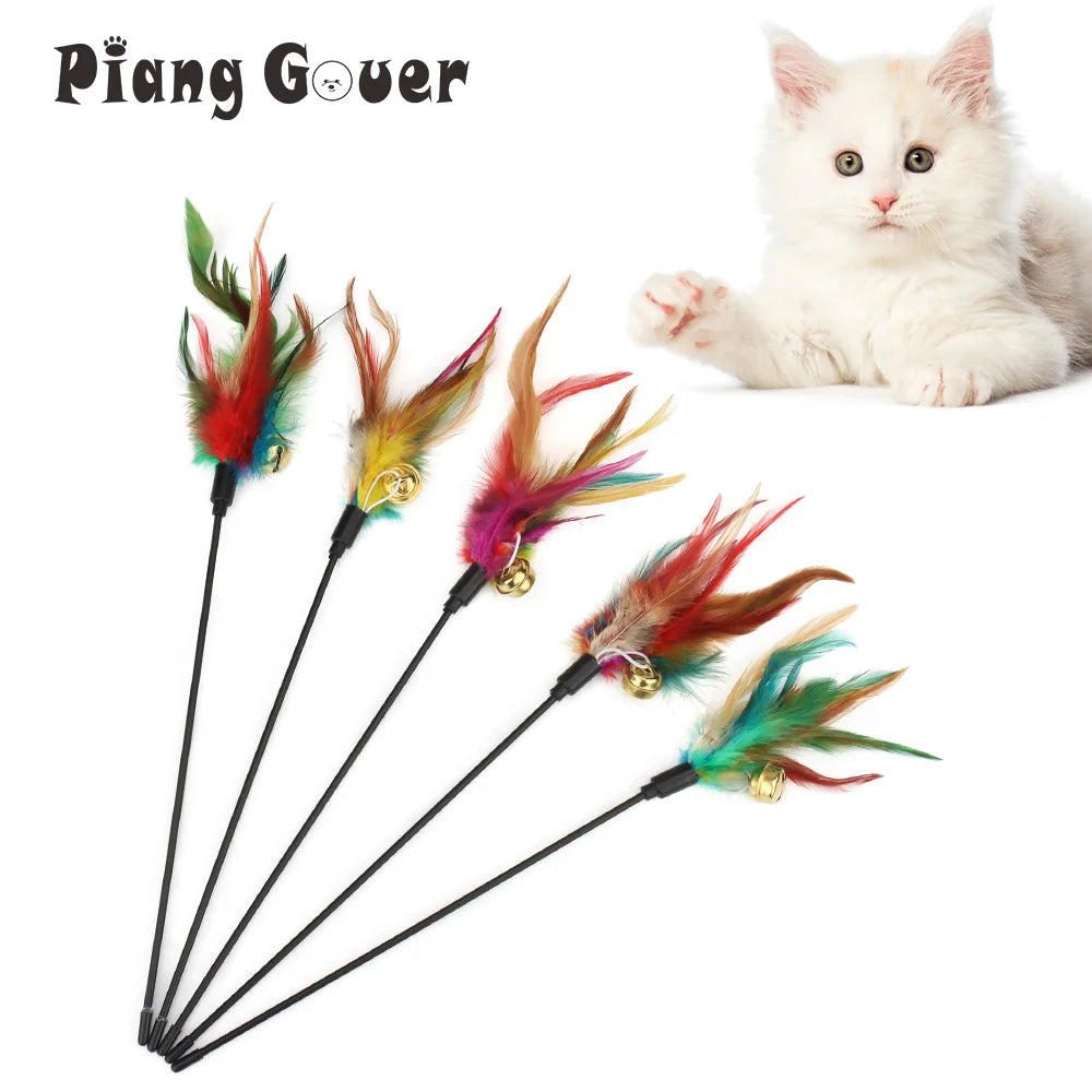 Feather Cat Teaser Stick Bell Funny Interactive Wand Cats Pet