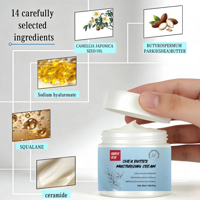 Shea Butter Hyaluronic Acid High‑Moisture Face Cream 50ml Dry Skin Savior Deep Nourishing Skin Care Zpaxo