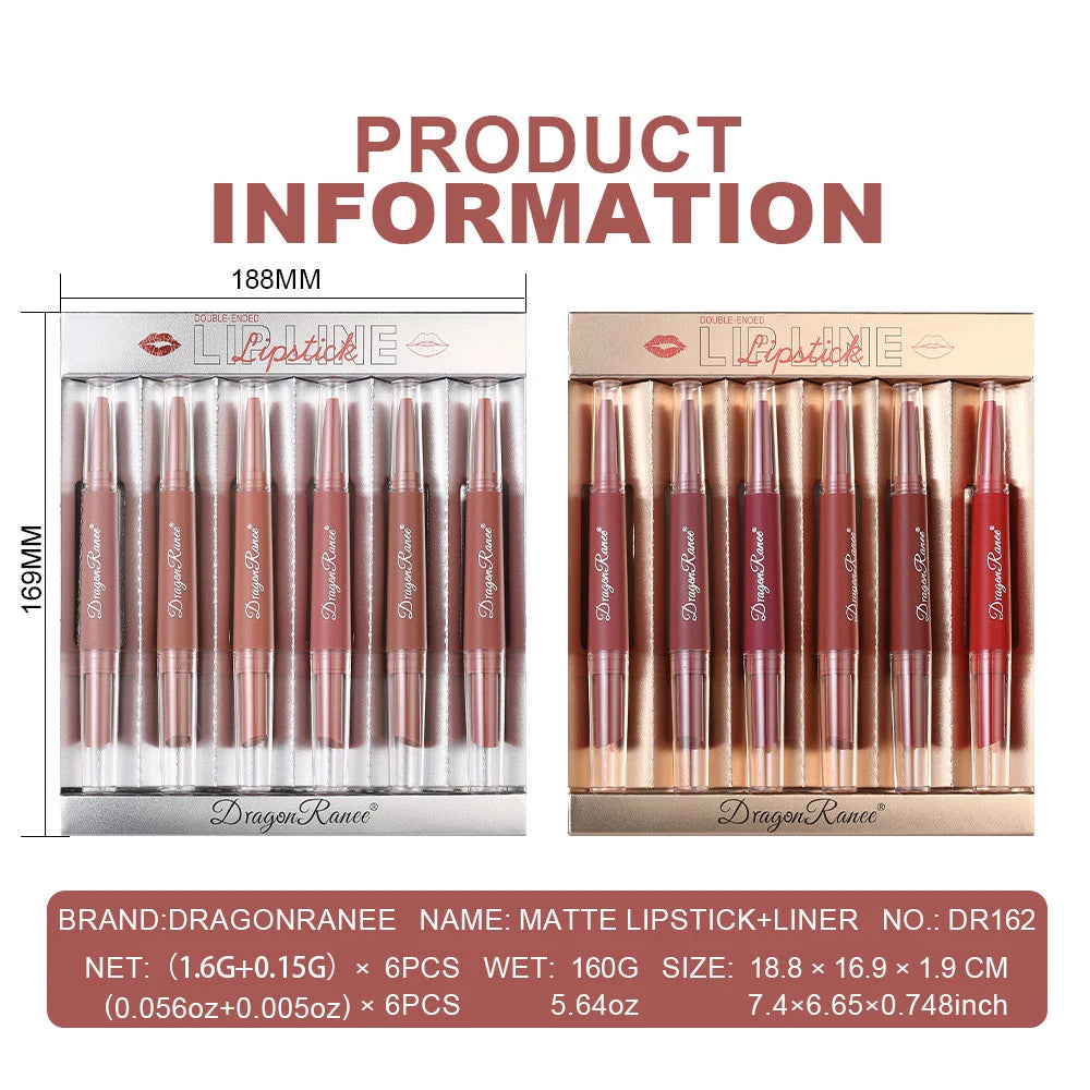 Set of Six Double-Ended Lipsticks, Velvet Matte Lipsticks, Easy to Apply, Non-Fading, Non-Stick Lipsticks Set Zpaxo