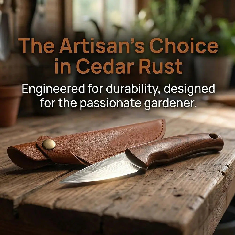 Grafting Knife with Wood Grain Handle & Leather Sheath Grafting Knife Zpaxo
