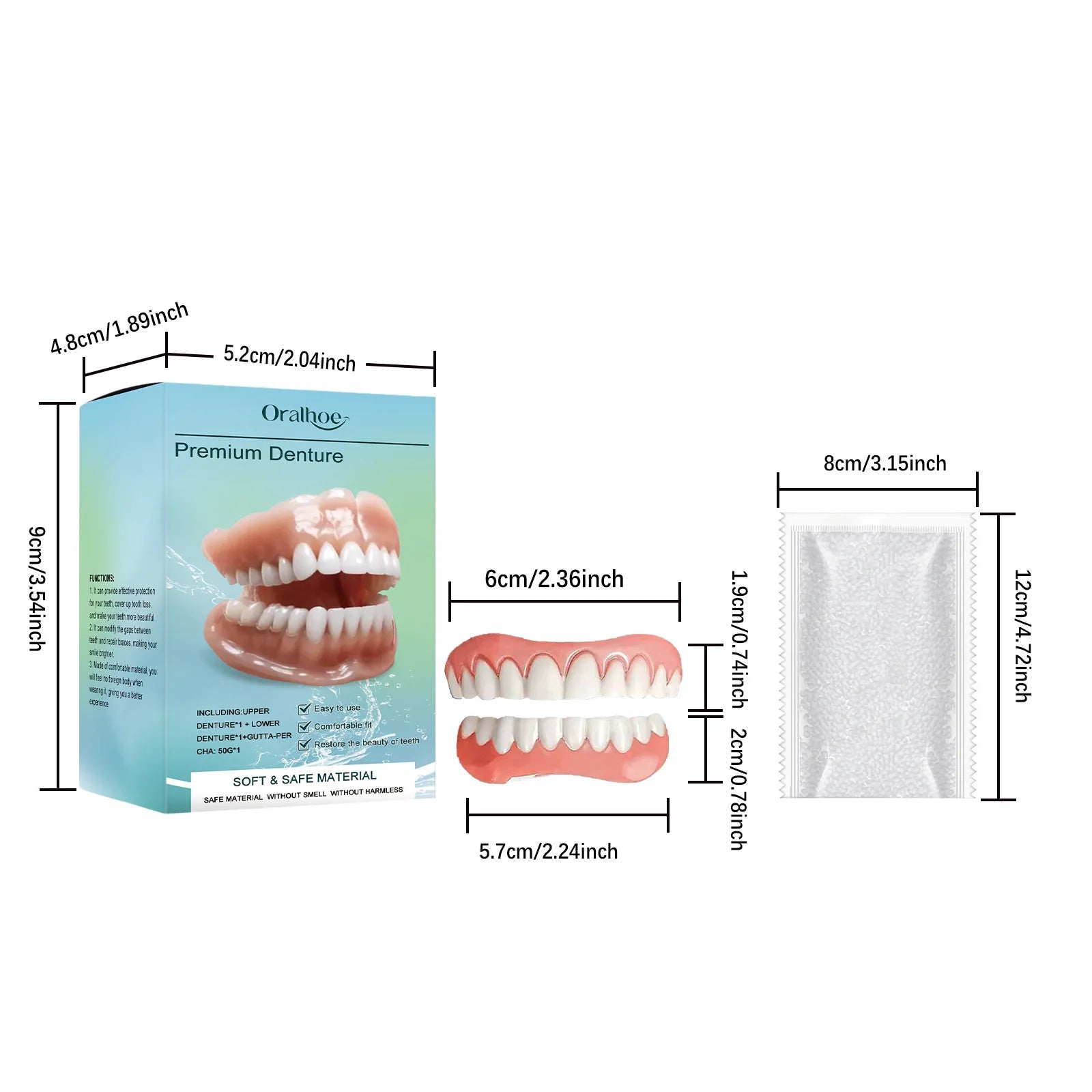 Realistic Natural Denture Set – Comfortable & Secure Fit Cosmetic Denture Set Zpaxo 1 set boxed