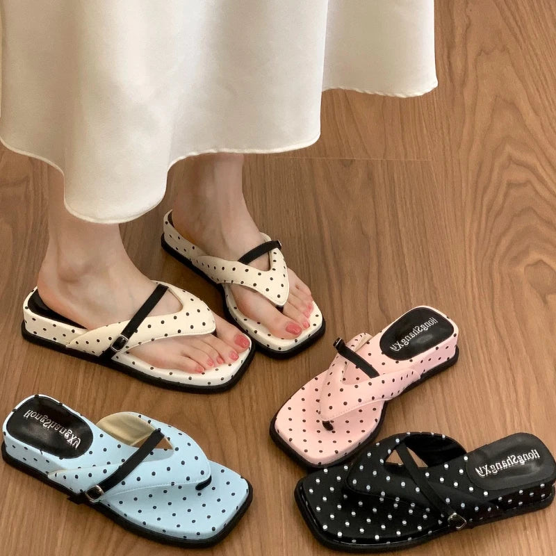Women's One-word Buckle Strap Embellishment Square Clip-toe Wave Zpaxo