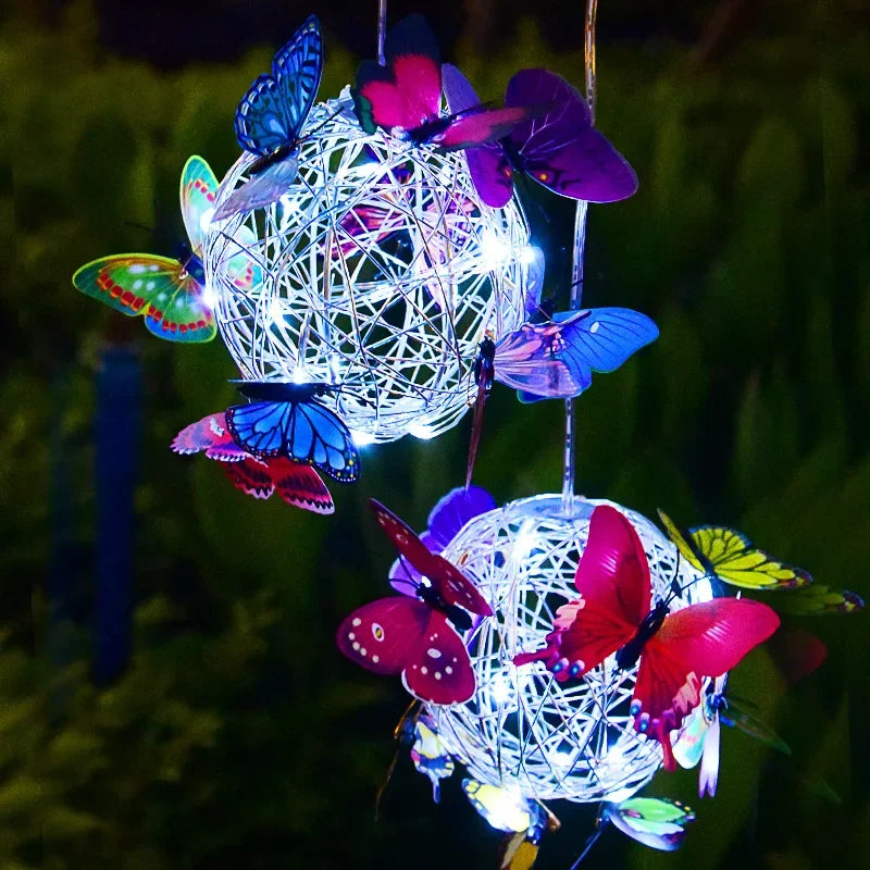 Solar Lamp Auto Light Up Garden Lights Metal Ball Butterfly Hanging Zpaxo