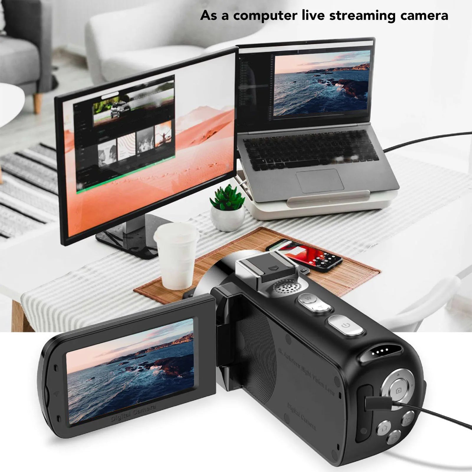 Video Camera 4K Camcorder 64MP HD Wifi Rotation Screen Digital