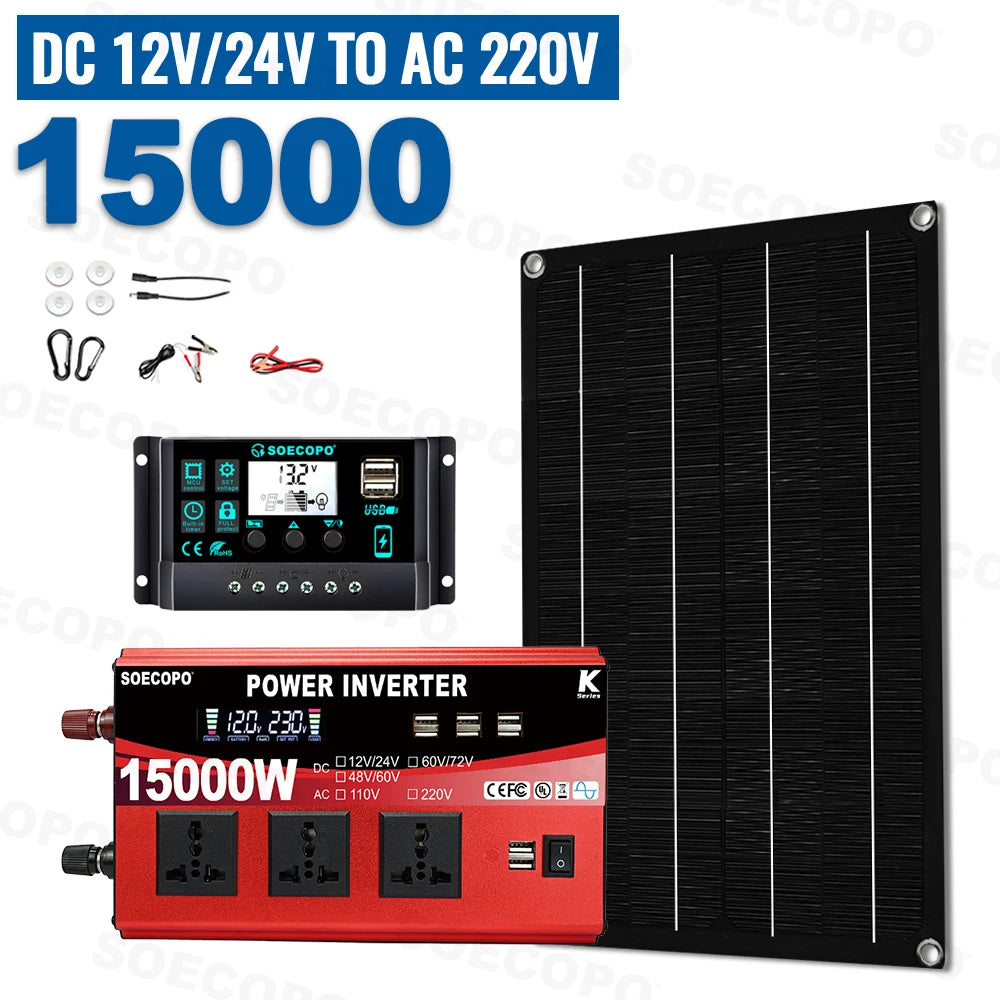 SOECOPO 15000W Full Solar System Complete Home 600W Panel Inverter 3