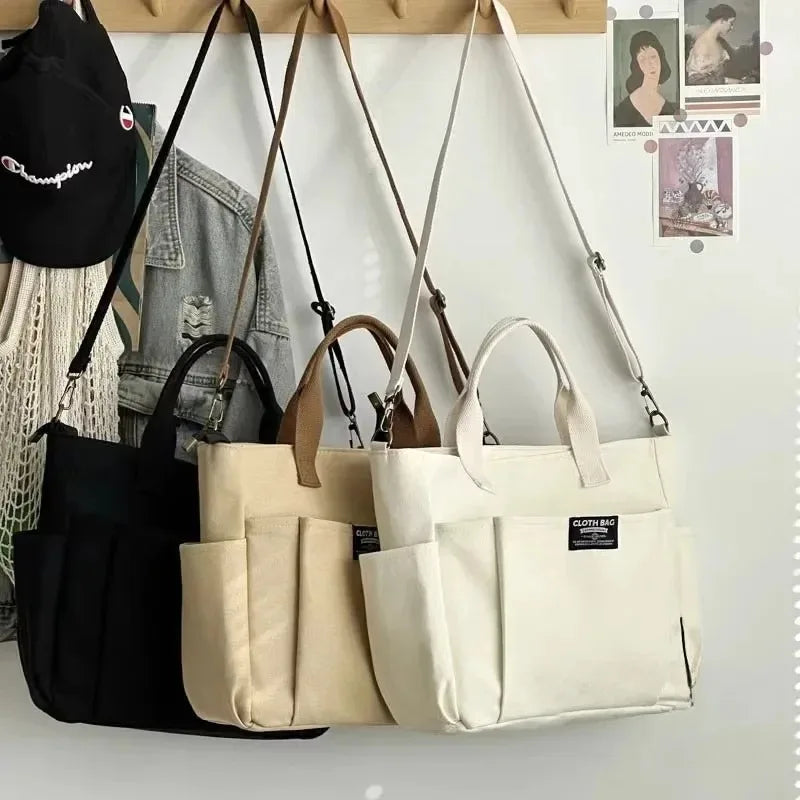 Large Capacity Canvas Tote Bag Women Simple Horizontal Shoulder