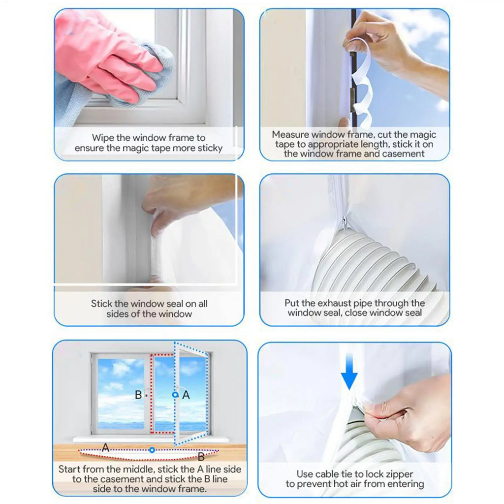 300cm Universal Window Seals for Portable Air Conditioner Window Sealing Plate Flexible Cloth With Zip and Adhesive Fastener