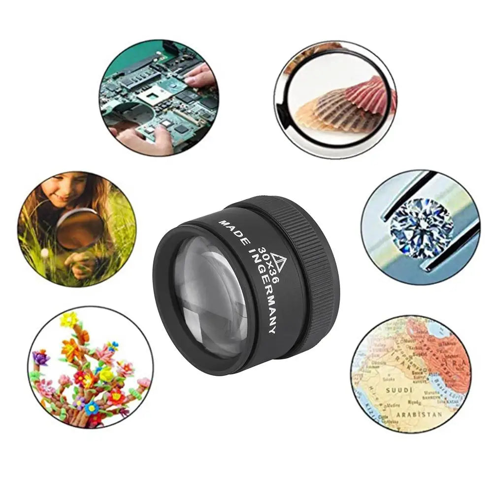 Portable 30X Magnifying Glass Handheld Lightweight K9 Optical Lens