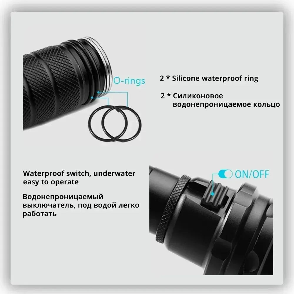 IP68 Diving Flashlight 2000 Lumens | 18650 Battery Waterproof