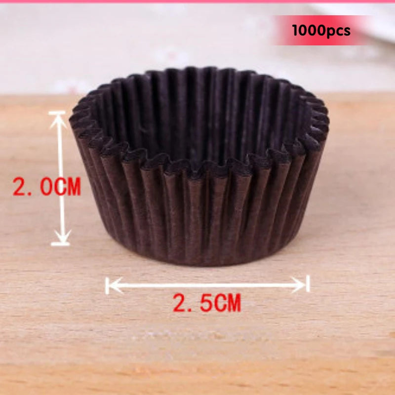 1000Pcs Mini Size Chocalate Paper Liners Baking Muffin Cake Cups Forms Cupcake Cases Solid Color Party Tray Mold Zpaxo Brown