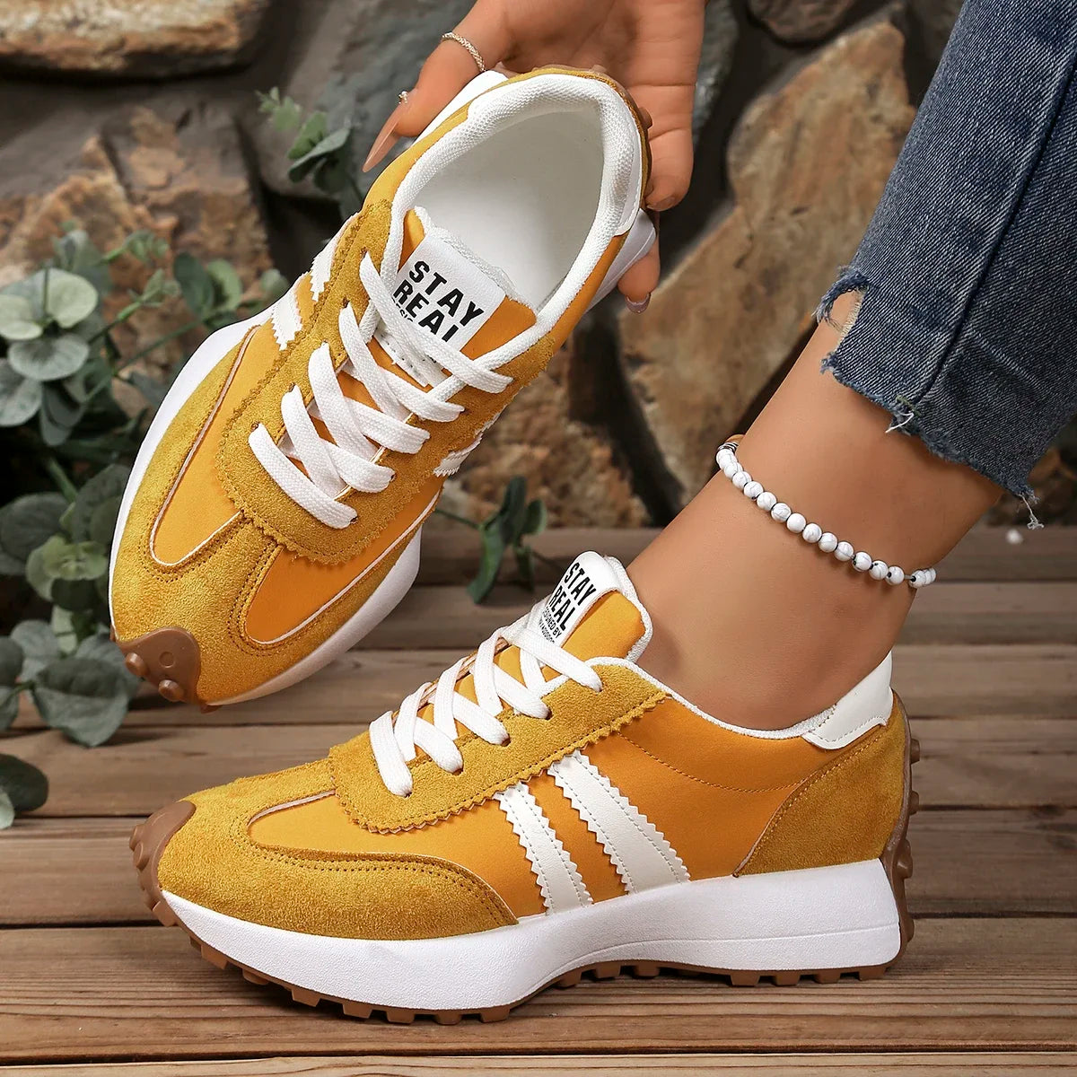 Women Chunky Sneakers Platform Casual Fashion Lightweight Soft Bottom Zpaxo YELLOW 43
