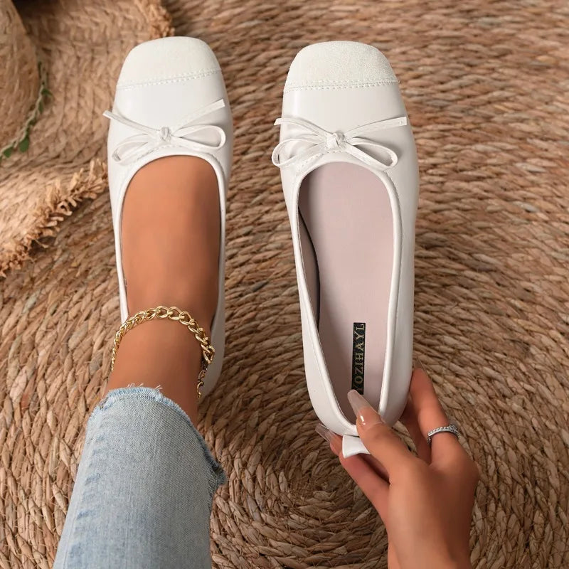 Women's Solid Lightweight Vintage Single Shoes Women Fashionable Bow Zpaxo Beige 41